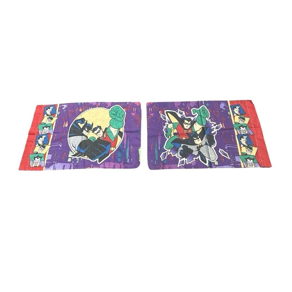 Vtg 1995 Set Batman Pillowcase Robin Joker 2 Face Riddler DC Comics Animated